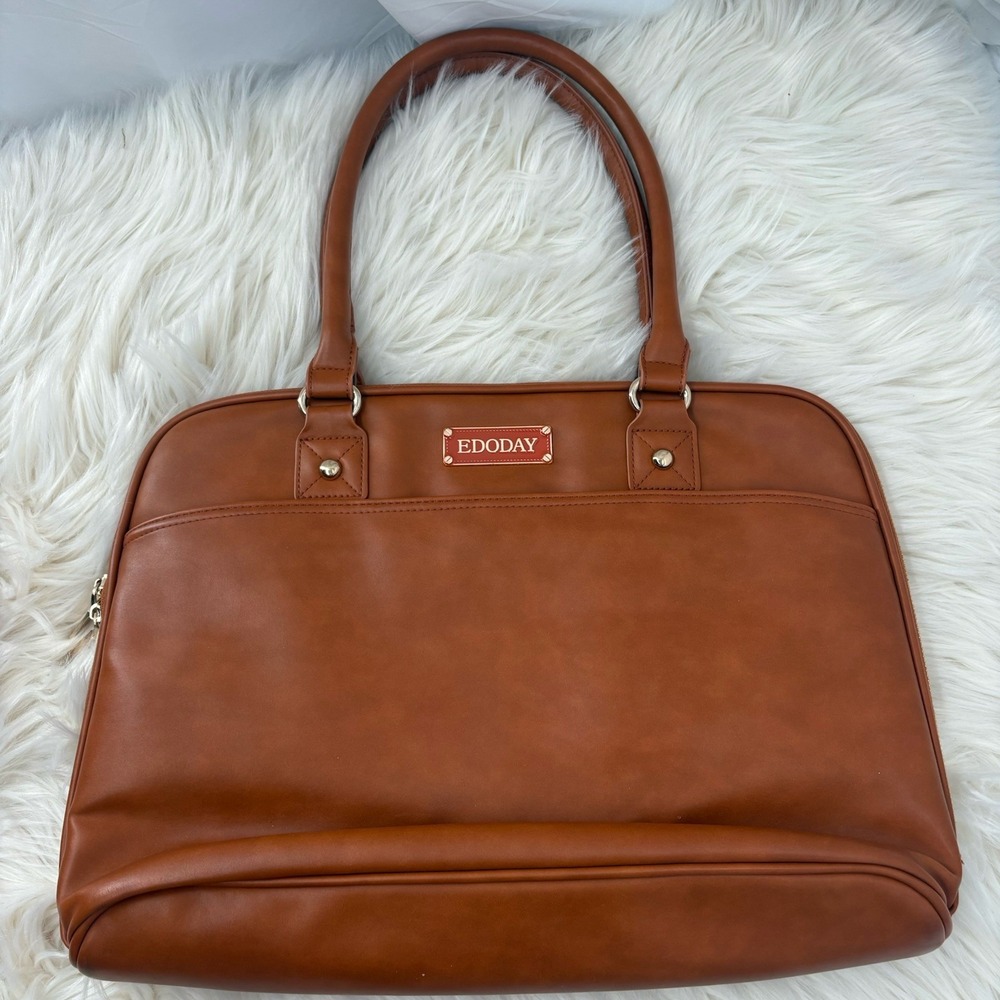 EDODAY Camel Genuine Leather Laptop bag Zipper Multi Pocket‎ 16x11"